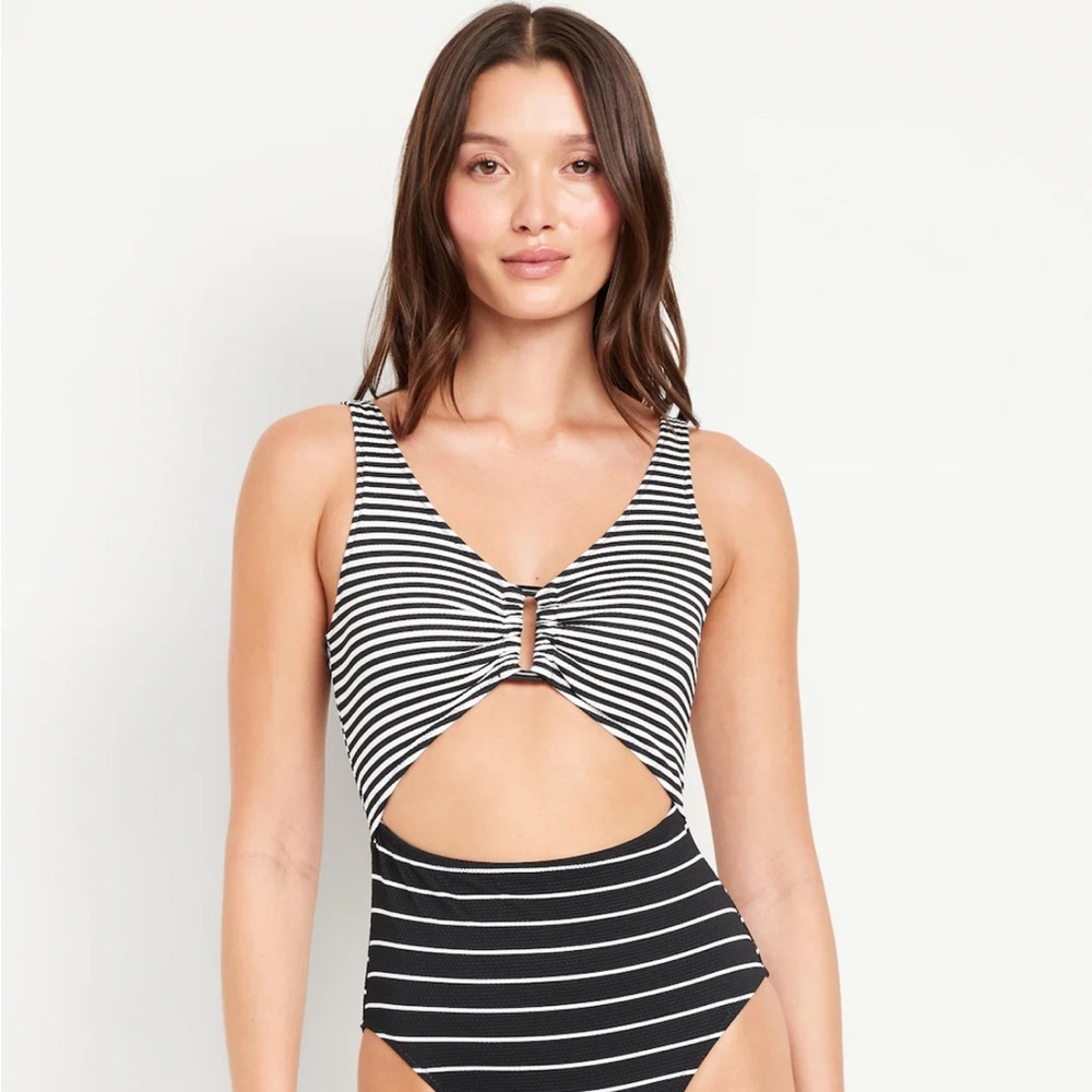 Old Navy Black and White Striped One Piece Swimsuit